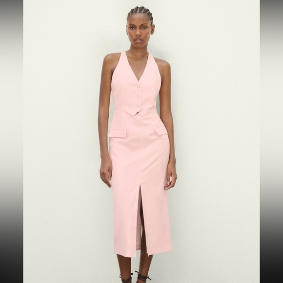 knee length dresses for ladies Zara Pink Tie Dye Linen Sleeveless Midi Dress main image 0
